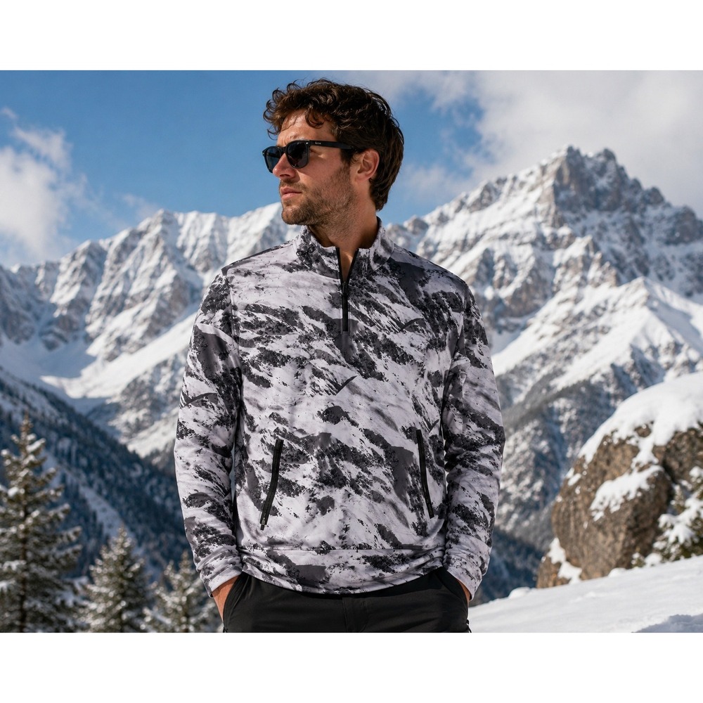 Sports Illustrated Men Mountain Graphic Quarter Zip Hoodie XL Outdoor Athleisure
